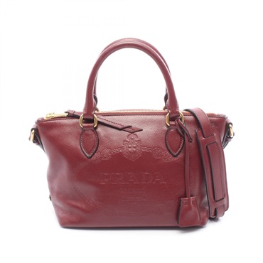 PRADA GLACE'CALF Shoulder Crossbody Handbag leather Bordeaux Used Women