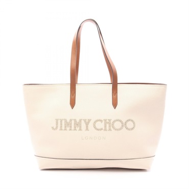 JIMMY CHOO Tote Shoulder Bag canvas leather Beige Brown Used Women