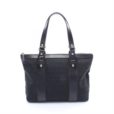 FENDI Zucchino Tote Bag 8BH179 canvas leather Black Used Women