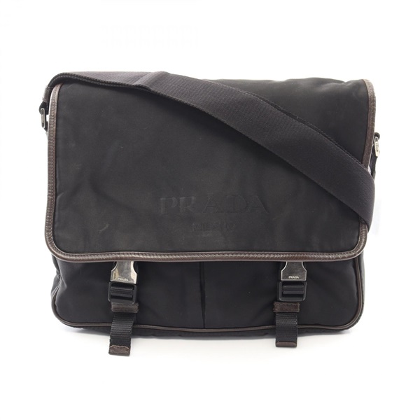 PRADA Shoulder Bag crossbody canvas Saffiano leather Black Brown Used unisex