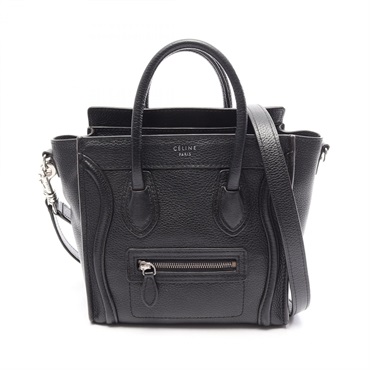CELINE Luggage Nano Shopper Shoulder crossbody Handbag leather Black Used Women