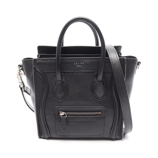 CELINE Luggage Nano Shopper Shoulder crossbody Handbag leather Black Used Women