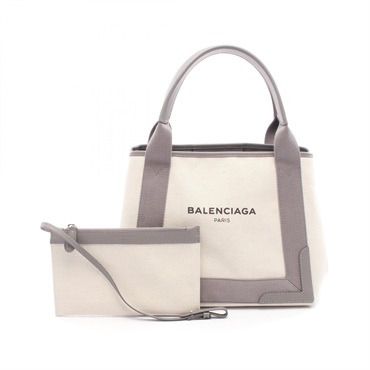 BALENCIAGA NAVY CABAS S Tote Bag 339933 2HH3N canvas leather Beige Gray Used