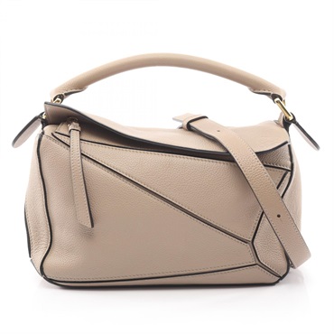 LOEWE PUZZLE SMALL 2Way Crossbody Shoulder Handbag leather Beige Used Women
