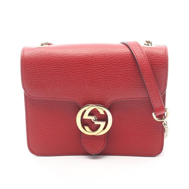 GUCCI Interlocking G chain Shoulder crossbody Bag 510304 leather Red Used Women