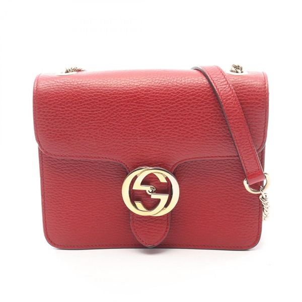 GUCCI Interlocking G chain Shoulder crossbody Bag 510304 leather Red Used Women