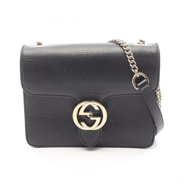 GUCCI Interlocking G chain crossbody Shoulder Bag 510304 leather Black Used