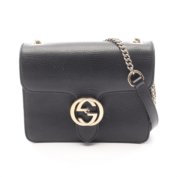 GUCCI Interlocking G chain crossbody Shoulder Bag 510304 leather Black Used
