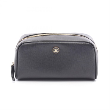 CHANEL COCO Button Pouch purse leather Black Used Women GHW