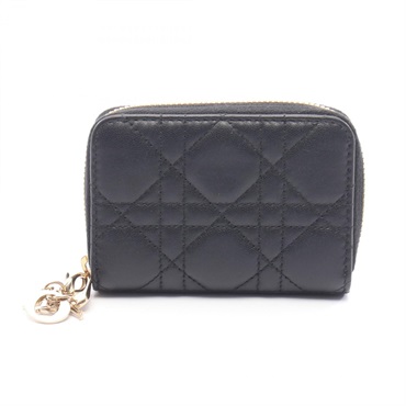 Christian Dior LADY DIOR VOYAGEUR Cannage Small Zip Coin Purse leather BK Used