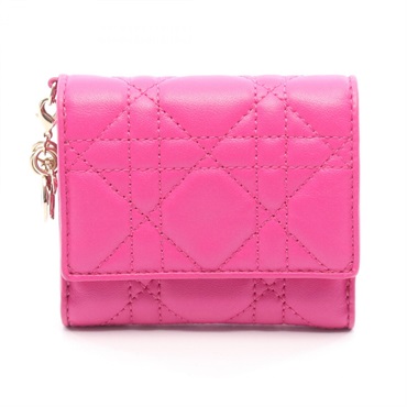 Christian Dior LADY DIOR Lotus Tri-fold Wallet Purse S0181ONMJ leather Pink Used