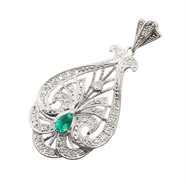 JEWELRY Emerald Diamond Pendant Top Pt900 Platinum Green Used Women