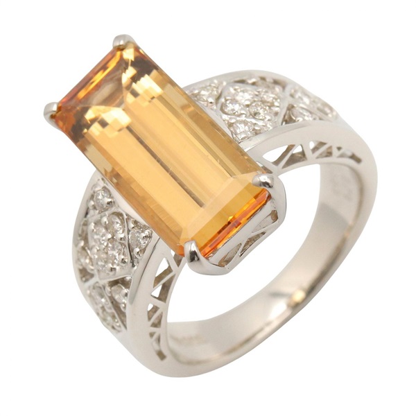 JEWELRY Imperial Topaz Diamond Ring Pt900 Platinum Orange Used women US size 6