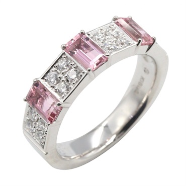 JEWELRY Pink Tourmaline Diamond Ring 18KWG White Gold Used women US size 5.75