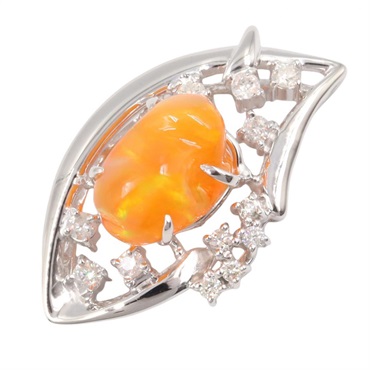 JEWELRY Fire Opal Diamond Pendant Top 18KWG White Gold Orange Clear Used Women