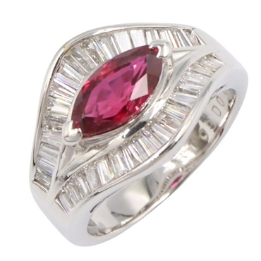 JEWELRY Ruby Diamond Ring Pt900 Platinum Red Used women US size 4