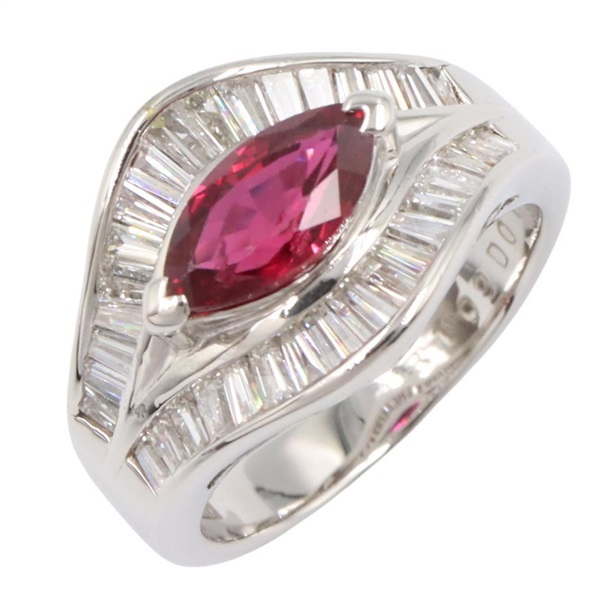 JEWELRY Ruby Diamond Ring Pt900 Platinum Red Used women US size 4