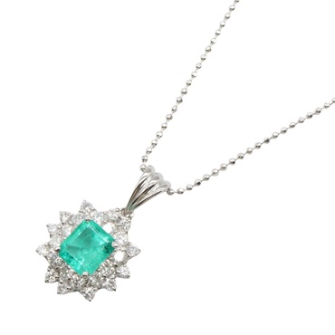 JEWELRY Emerald diamond Necklace Pt900 Platinum Green Used Women 45㎝