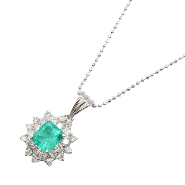 JEWELRY Emerald diamond Necklace Pt900 Platinum Green Used Women 45㎝