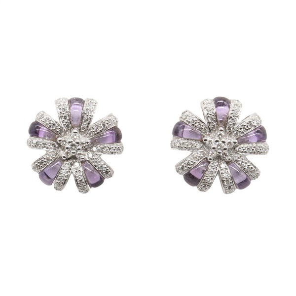 JEWELRY Amethyst Diamond Pierced Earrings 18KWG White Gold Purple Used women