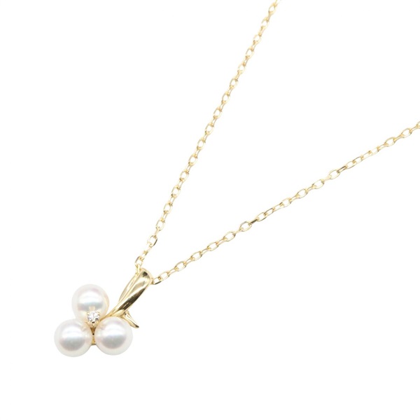 MIKIMOTO Pearl Diamond Necklace Pendant 18KYG Yellow Gold White Used women
