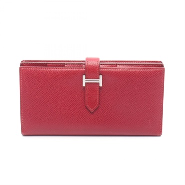 HERMES Bearn Soufflet Bifold Long Purse Wallet Epsom leather Red Ruby SHW Used R