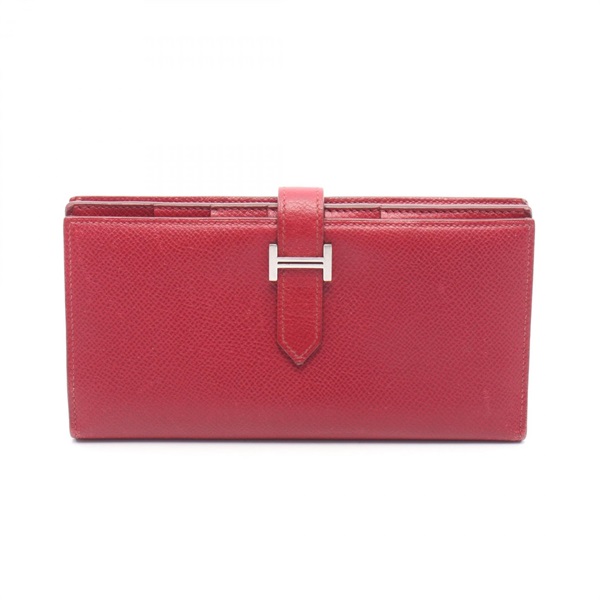 HERMES Bearn Soufflet Bifold Long Purse Wallet Epsom leather Red Ruby SHW Used R