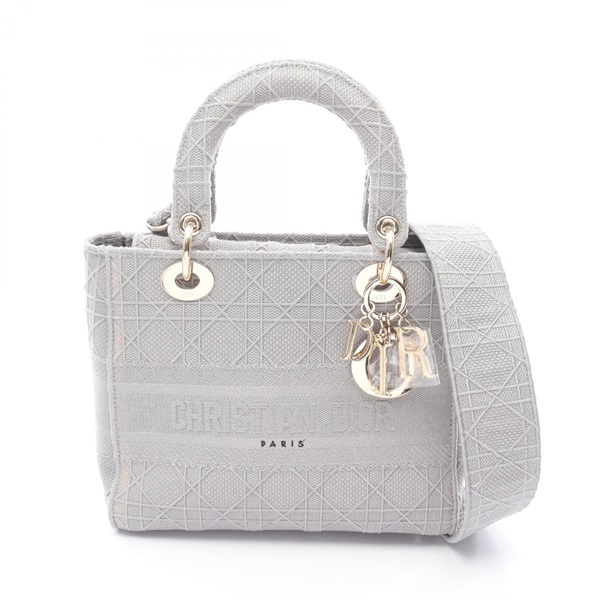 Dior LADY D-LITE Medium Cannage Shoulder Handbag canvas Gray Used Women logo
