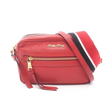 Miu Miu MADRAS crossbody Shoulder Bag 5BH116 leather Red Used Women