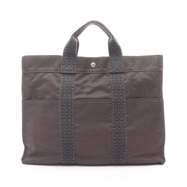 HERMES Herline MM Tote hand Bag canvas Gray Used unisex SHW
