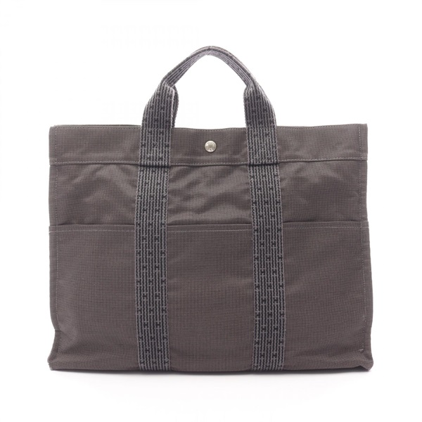 HERMES Herline MM Tote hand Bag canvas Gray Used unisex SHW