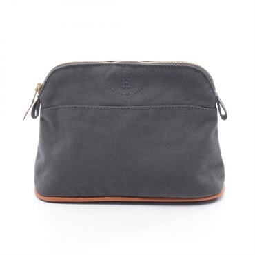 HERMES Bolide 20 Pouch Bag canvas leather Gray Brown Used Women GHW