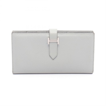 HERMES Bearn Soufflet Bifold Purse Wallet Epsom leather Blue glacier SHW Used K