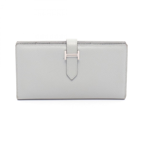 HERMES Bearn Soufflet Bifold Purse Wallet Epsom leather Blue glacier SHW Used K