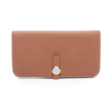 HERMES Dogon Long Bifold purse 061200CK Togo leather Brown Gold Used Women T SHW