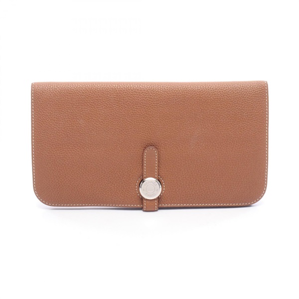 HERMES Dogon Long Bifold purse 061200CK Togo leather Brown Gold Used Women T SHW