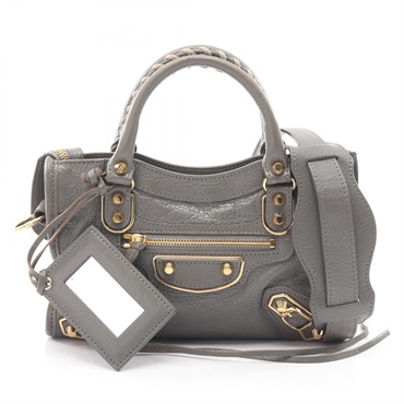 BALENCIAGA Classic Metallic Edge Mini City 2Way Handbag 390160 leather Gray Used