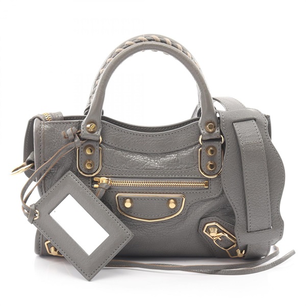 BALENCIAGA Classic Metallic Edge Mini City 2Way Handbag 390160 leather Gray Used