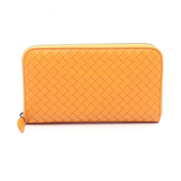 BOTTEGA VENETA Intrecciato Zip Around long purse wallet leather Orange Used mens
