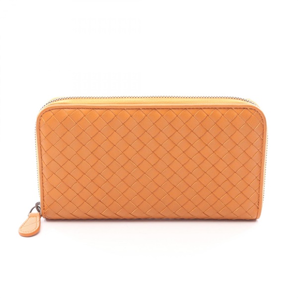 BOTTEGA VENETA Intrecciato Around zip long wallet Purse leather Orange Used