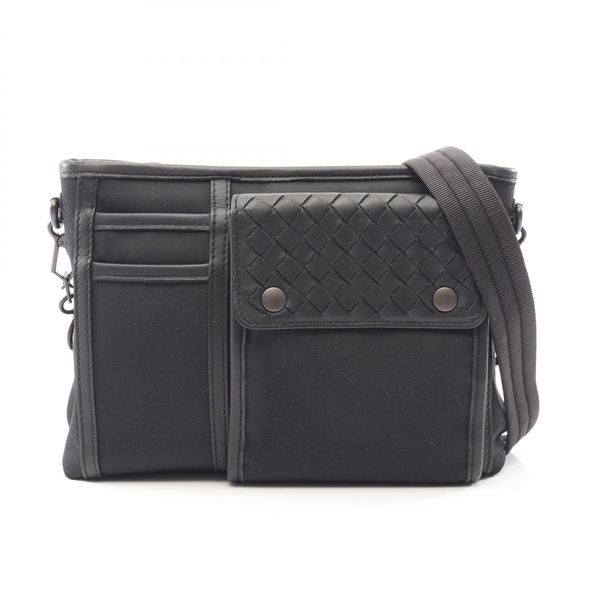 BOTTEGA VENETA Intrecciato Shoulder Crossbody Bag Nylon leather Black Used mens
