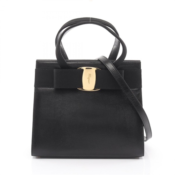 Salvatore Ferragamo Vara ribbon 2Way Shoulder Handbag leather Black Used Women