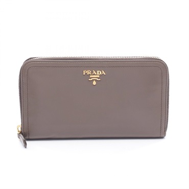 PRADA SOFT CALF 1 Around long wallet 1M0506 leather Gray Used Women logo