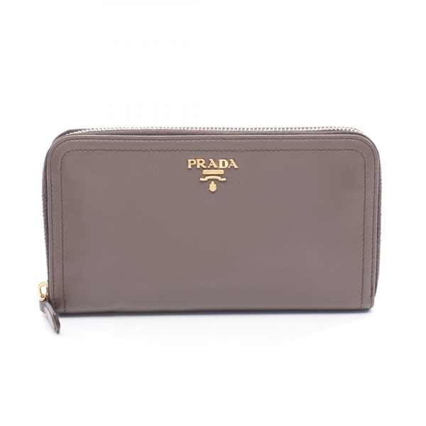 PRADA SOFT CALF 1 Around long wallet 1M0506 leather Gray Used Women logo