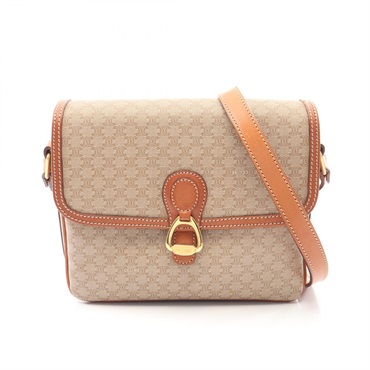 CELINE Macadam Shoulder Crossbody Bag canvas leather Beige Brown Used Women