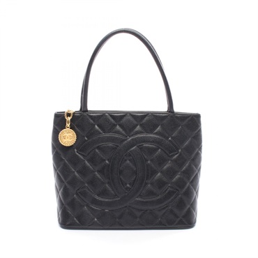 CHANEL Medallion tote hand Bag Grained Calfskin leather Black Used Women GHW