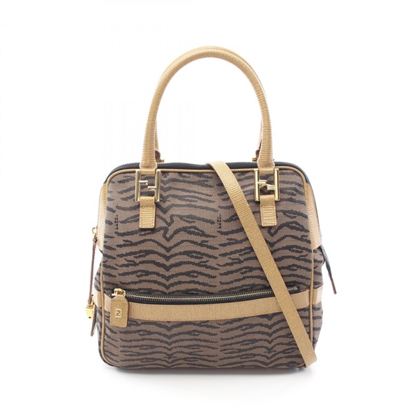 FENDI Zebra 2WAY Tote Bag canvas leather Brown Black Used Women
