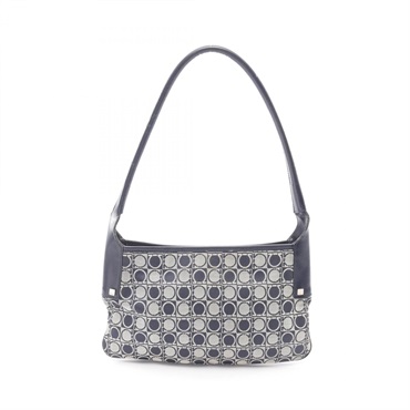 Salvatore Ferragamo Gancini Shoulder Bag canvas leather Navy Used Women
