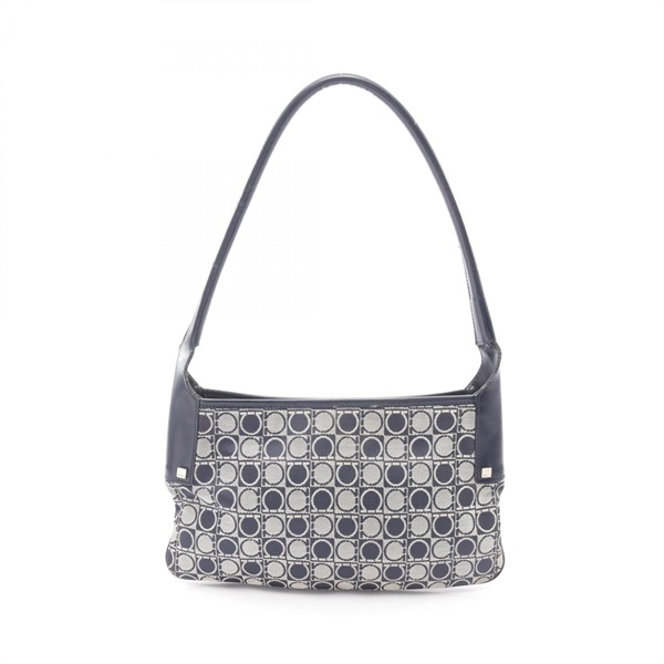 Salvatore Ferragamo Gancini Shoulder Bag canvas leather Navy Used Women