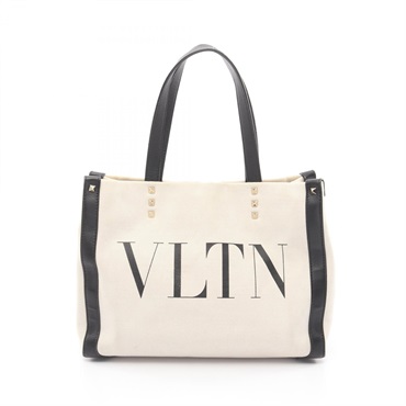 Valentino Garavani VLTN logo rock studs Tote Bag canvas leather White Black Used